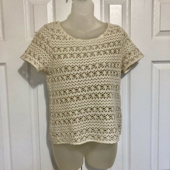 Joie Small Crochet Sweater Shirt Blouse Cream Crew - Picture 6 of 7